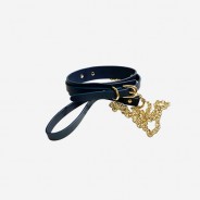 룸펀 레더 초커+목줄 블루 Roomfun Leather Collar With Leash | ROOMFUN